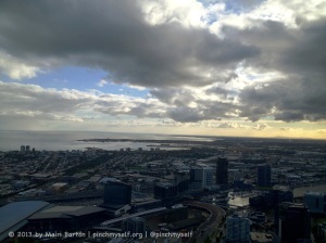 This one looks out across Melbourne's Yarra River to Port Melbourne and Port Phillip Bay.